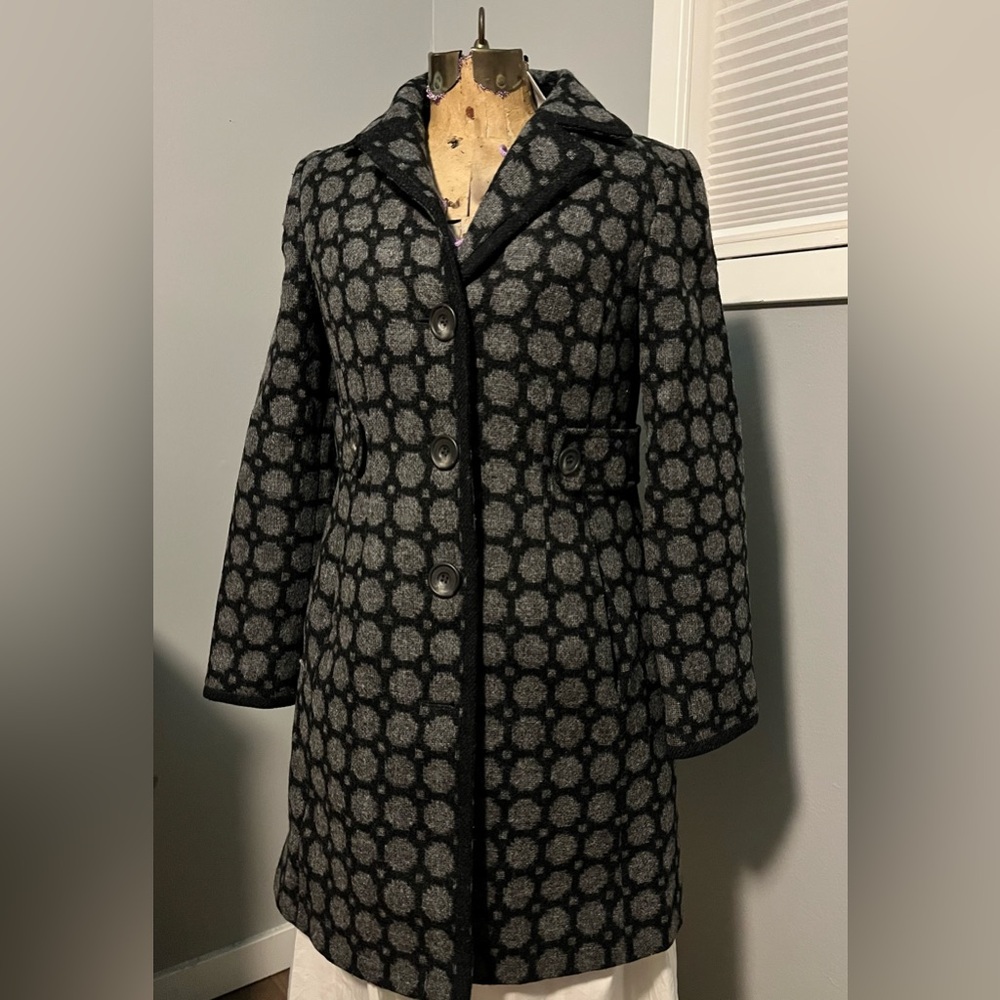 Boden Black and Gray Geometric Trench Coat